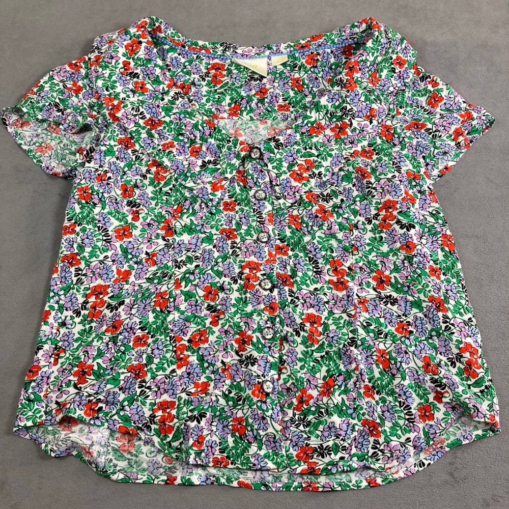Maeve Multicolor Floral Button-Front Short Sleeve Blouse